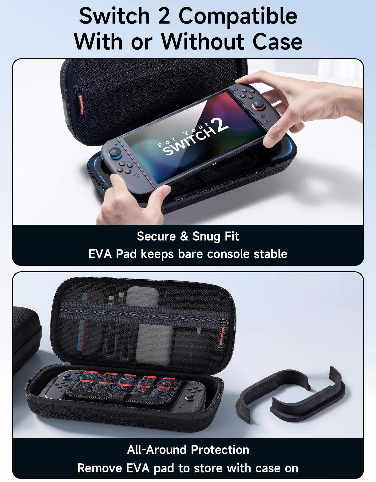JSAUX Large Capacity Hard Shell Carrying Case Nintendo Switch 2, 20 Slots Black