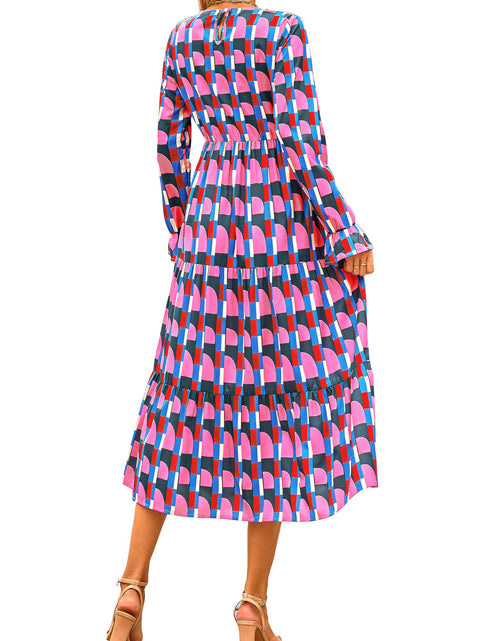 Load image into Gallery viewer, KIRUNDO Womens Spring Long Sleeve Boho Floral Midi Dress Pink Size M
