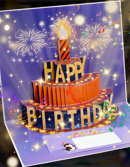 Load image into Gallery viewer, CANREVEL 3D Pop Up Fireworks Birthday Card LED Music Orange Cake Color
