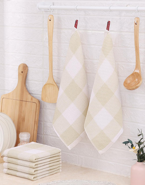 Load image into Gallery viewer, Homaxy Cotton Waffle Weave Check Plaid Dish Cloths 12x12 White Beige 6-Pack
