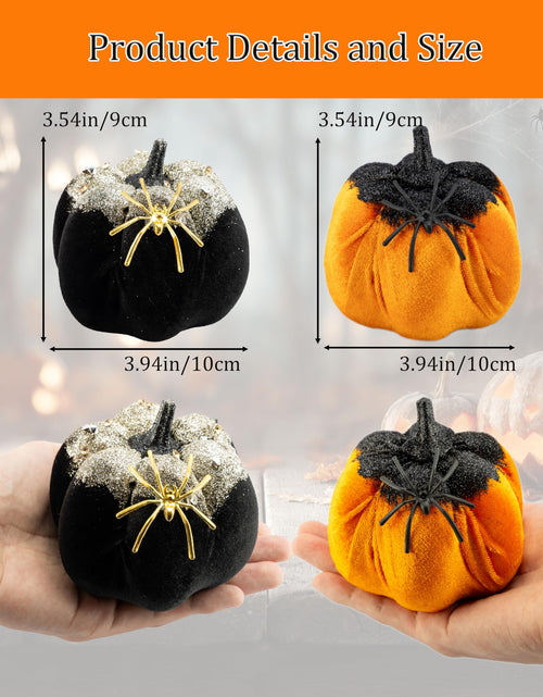 Load image into Gallery viewer, Generic Velvet Halloween Pumpkin Decor 4PCS Black Orange 3.94x3.54in
