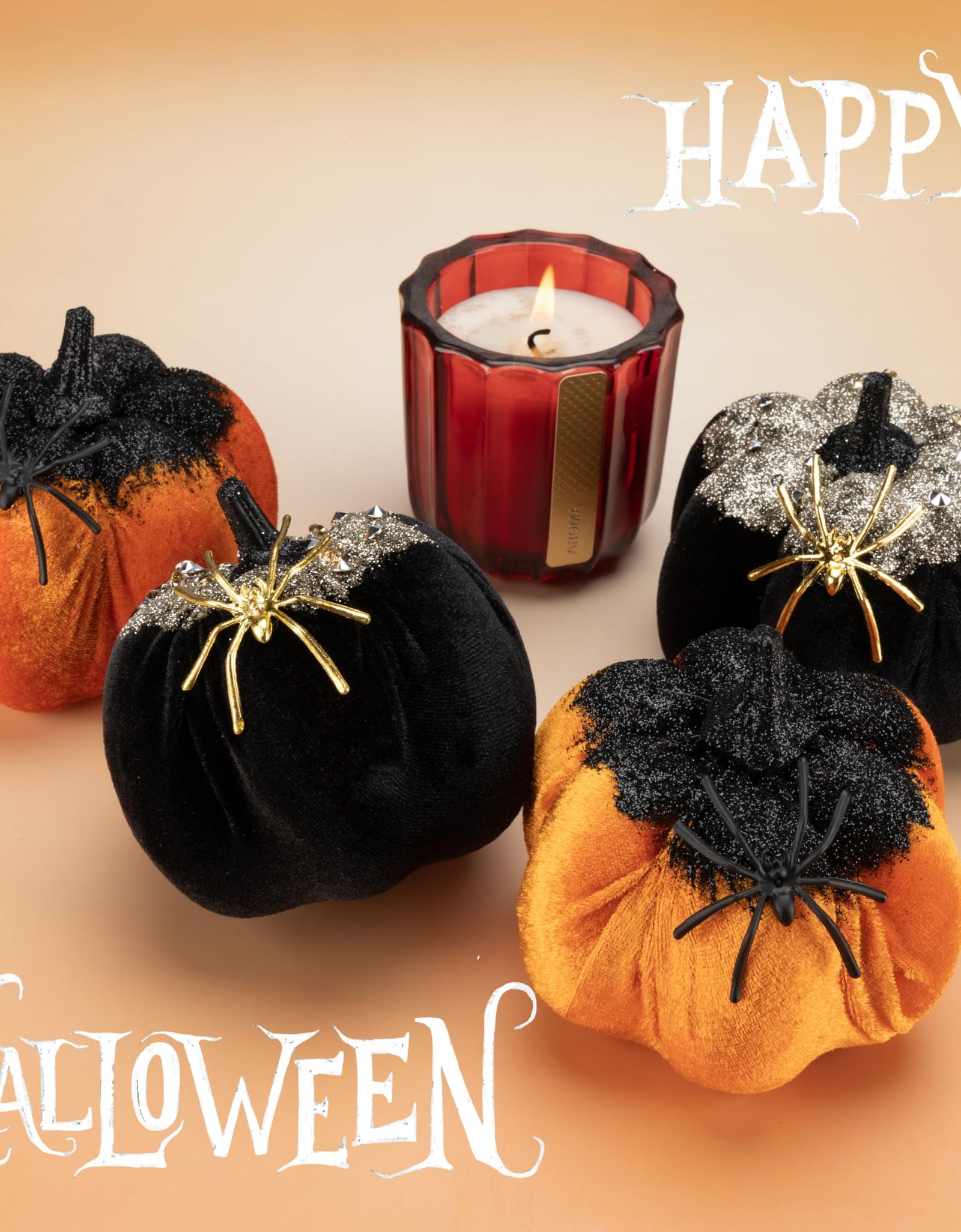 Generic Velvet Halloween Pumpkin Decor 4PCS Black Orange 3.94x3.54in
