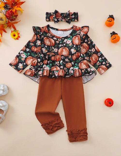 Load image into Gallery viewer, Kislio Toddler Girls Pumpkin Ghost Shirt Ruffle Pants Set 3PCS orange 12-18M
