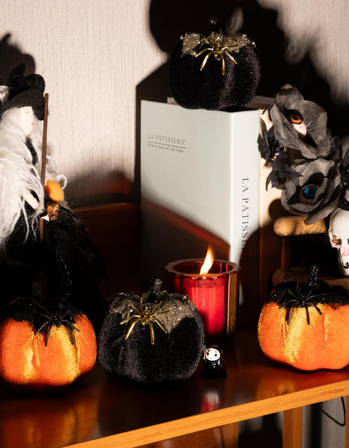 Load image into Gallery viewer, Generic Velvet Halloween Pumpkin Decor 4PCS Black Orange 3.94x3.54in
