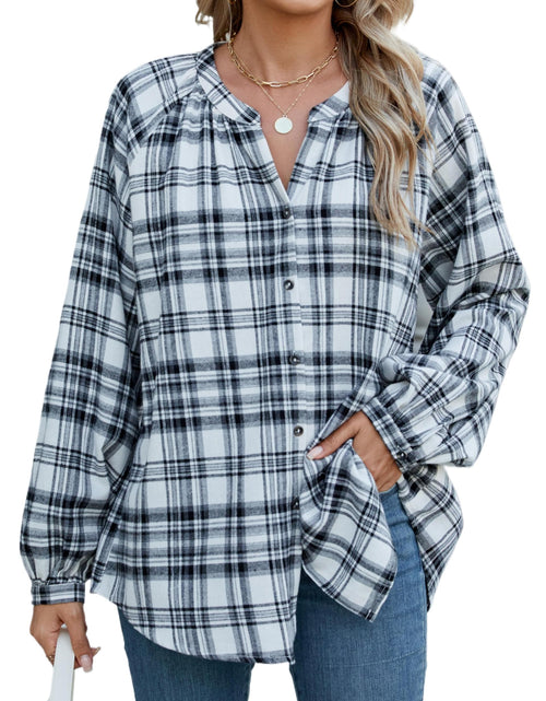 Load image into Gallery viewer, INFITTY Women's Long Sleeve Plaid Flannel Shirt Jacket White Size S
