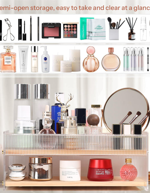 Load image into Gallery viewer, KAOTGOT Pine Wood Acrylic Makeup Organizer with Brush &amp; Lipstick Holder
