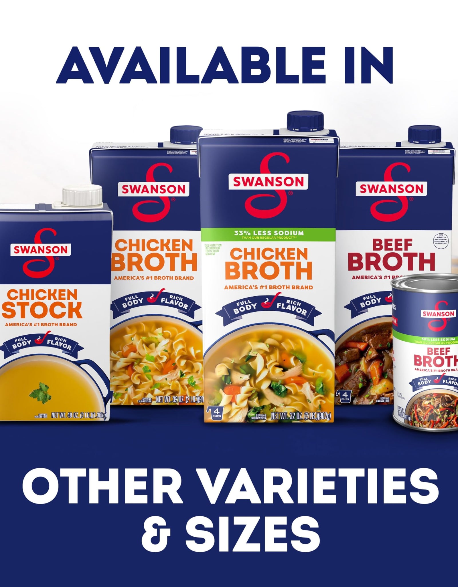 SWANSON Unsalted Chicken Broth 32 oz Carton Gluten Free 2 lbs