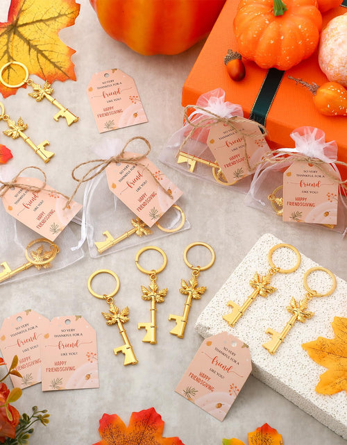 Load image into Gallery viewer, Yiyiring 24 Sets Thanksgiving Party Maple Leaf Keychain Bottle Opener Gold
