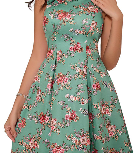 Angel-fashions Women's Floral A-Line Sleeveless Dress Green Size 6