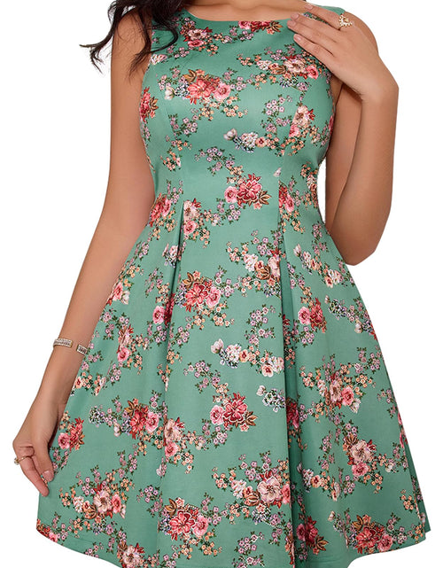 Load image into Gallery viewer, Angel-fashions Women's Floral A-Line Sleeveless Dress Green Size 6
