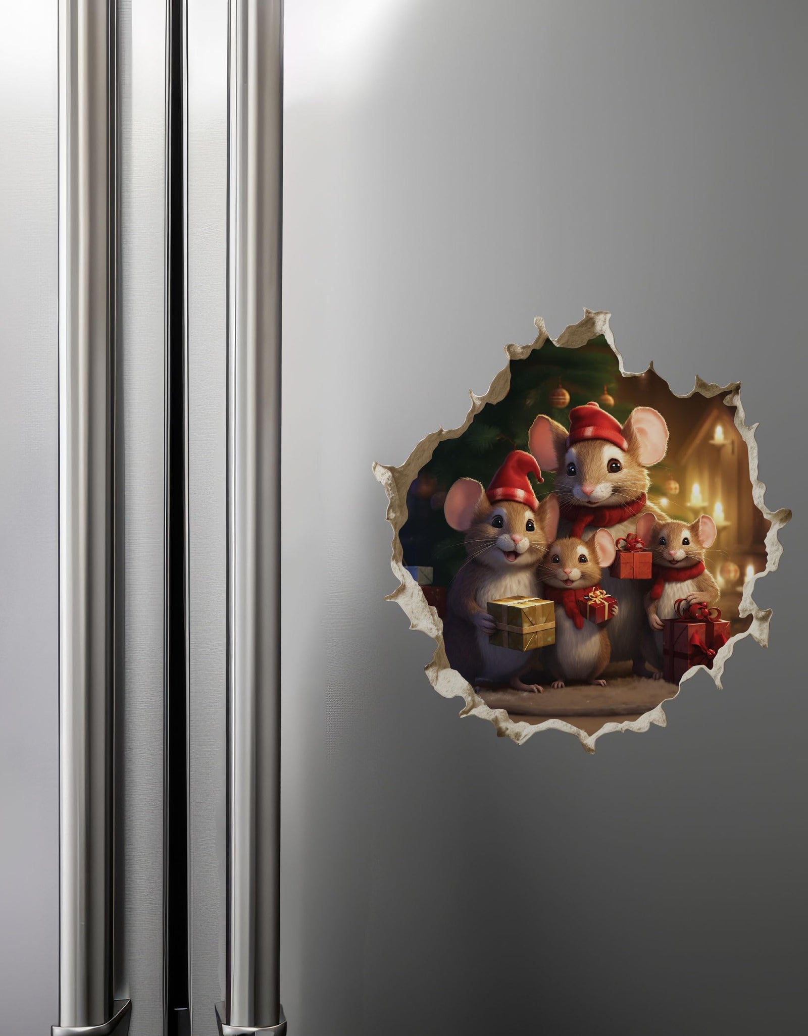 My Wonderful Walls Christmas Family Mouse Hole Decal 3D Effect 5x5 Multi