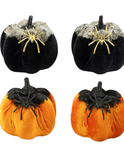 Load image into Gallery viewer, Generic Velvet Halloween Pumpkin Decor 4PCS Black Orange 3.94x3.54in
