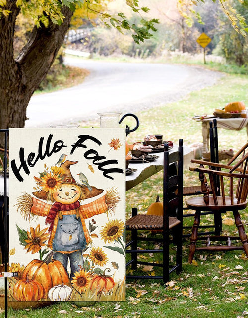 Load image into Gallery viewer, Baccessor Fall Thanksgiving Scarecrow Garden Flag 12.5x18 Inch Burlap
