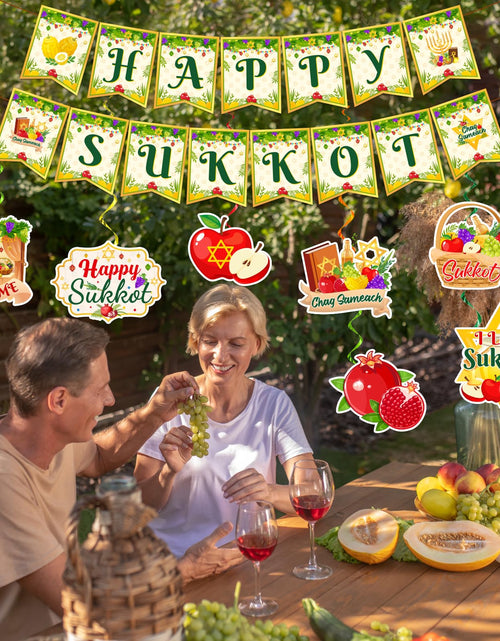 Load image into Gallery viewer, Sukkot Decorations Hanging Swirls Happy Sukkot Banner Ceiling Decor
