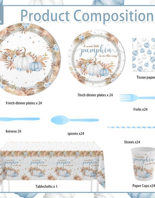 Load image into Gallery viewer, MEHOFOND Blue Pumpkin Baby Shower Party Supplies 193 Pcs Tableware Set
