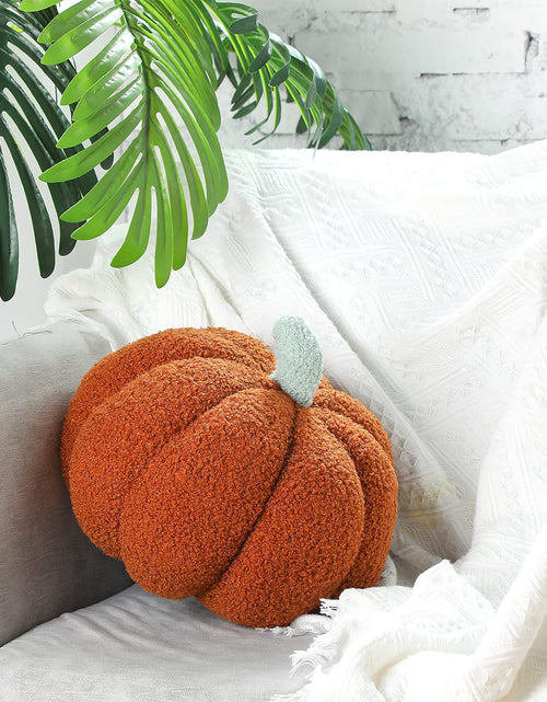 Load image into Gallery viewer, Queekay 2 Pc Pumpkin Plush Pillow 11x9.5in Brown Fall Thanksgiving Decor

