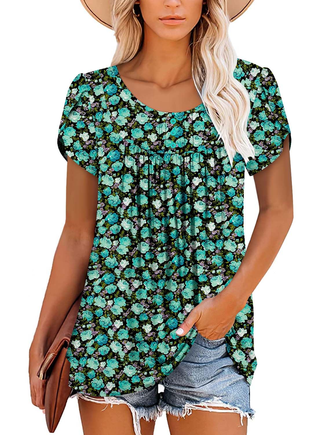 BETTE BOUTIK Womens Button Down Floral Blouse TealRose Size L
