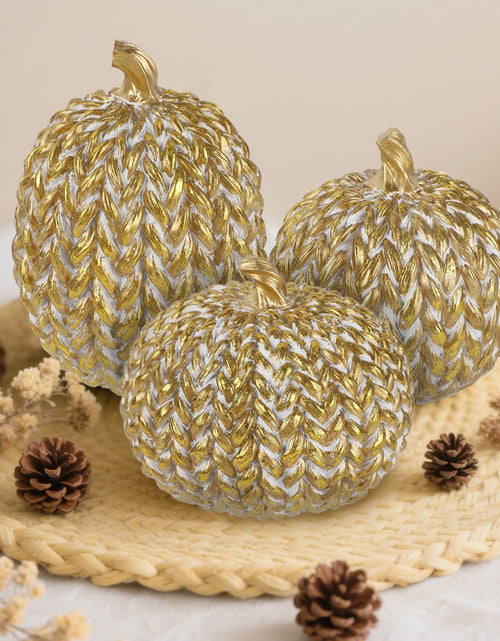 Load image into Gallery viewer, winemana Fall Decorations Set of 3 Gold White Resin Pumpkins Woven Design
