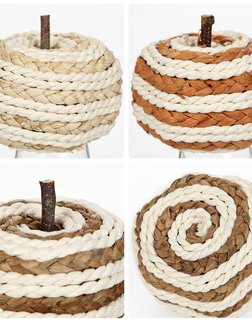 Load image into Gallery viewer, Hollyone Fall Pumpkin Decor 3 PCS Faux Rattan Pumpkins Small Orange Brown

