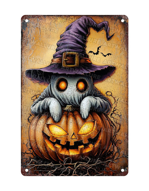 Load image into Gallery viewer, ARTWALLURE Halloween Pumpkin Ghost Vintage Metal Tin Sign 8x12 inch
