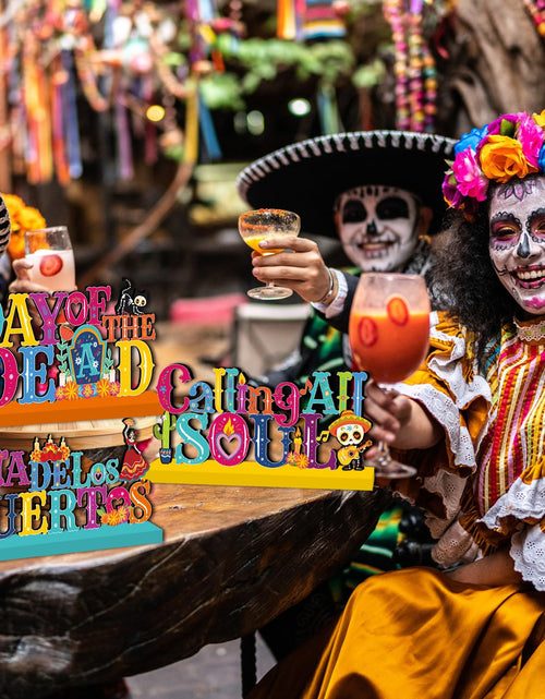 Load image into Gallery viewer, 4Pcs Dia De Los Muertos Wooden Table Centerpieces Mexican Decor Halloween
