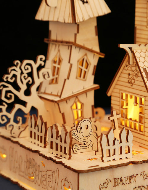 Load image into Gallery viewer, Houses halloween led light 3D wooden jigsaw puzzle puzzle toys handmade DIY gifts
