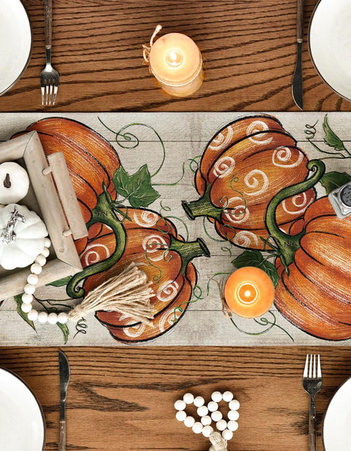 Load image into Gallery viewer, Artoid Mode Polka Dot Pumpkins Vine Wood Fall Table Runner 13x36 Inch

