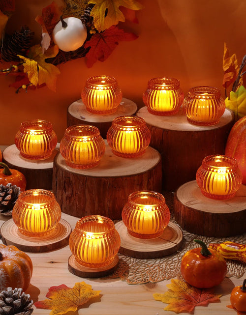 Load image into Gallery viewer, Mumufy 12 Pcs Orange Pumpkin Glass Votive Candle Holders Thanksgiving Decor
