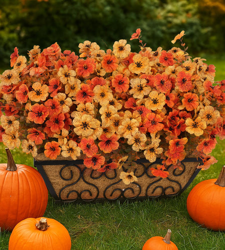 RICHMYC Artificial Fall Flowers 12 Bundles Orange Yellow Eucalyptus 13.8IN