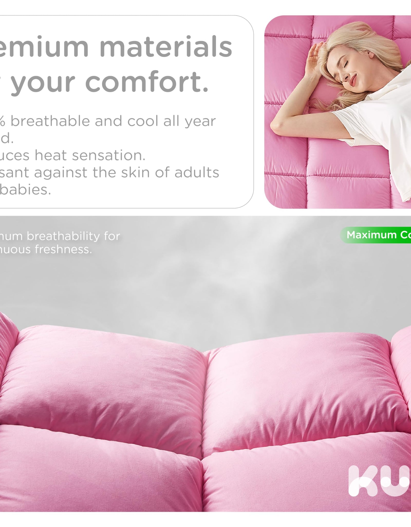 KUB Cotton Mattress Topper Cooling Pillow Top White Queen 80x60in