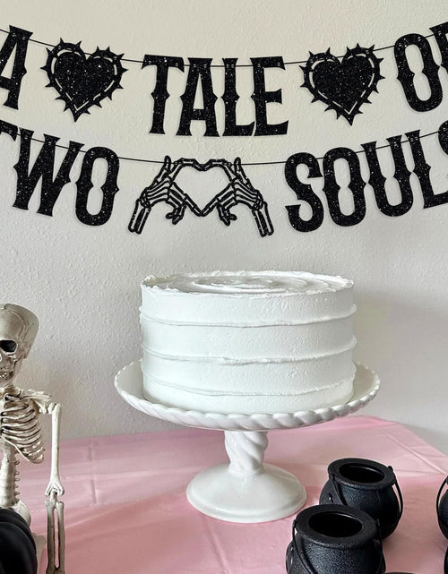 Load image into Gallery viewer, LOVELY BITON A Tale of Two Souls Halloween Wedding Banner Black Paper
