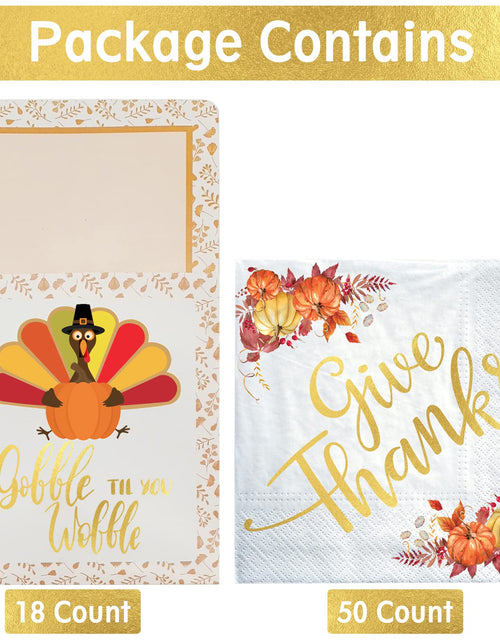 Load image into Gallery viewer, Qeqczow Thanksgiving Gold Foil Napkins &amp; Cutlery Holders Set 68 Pcs
