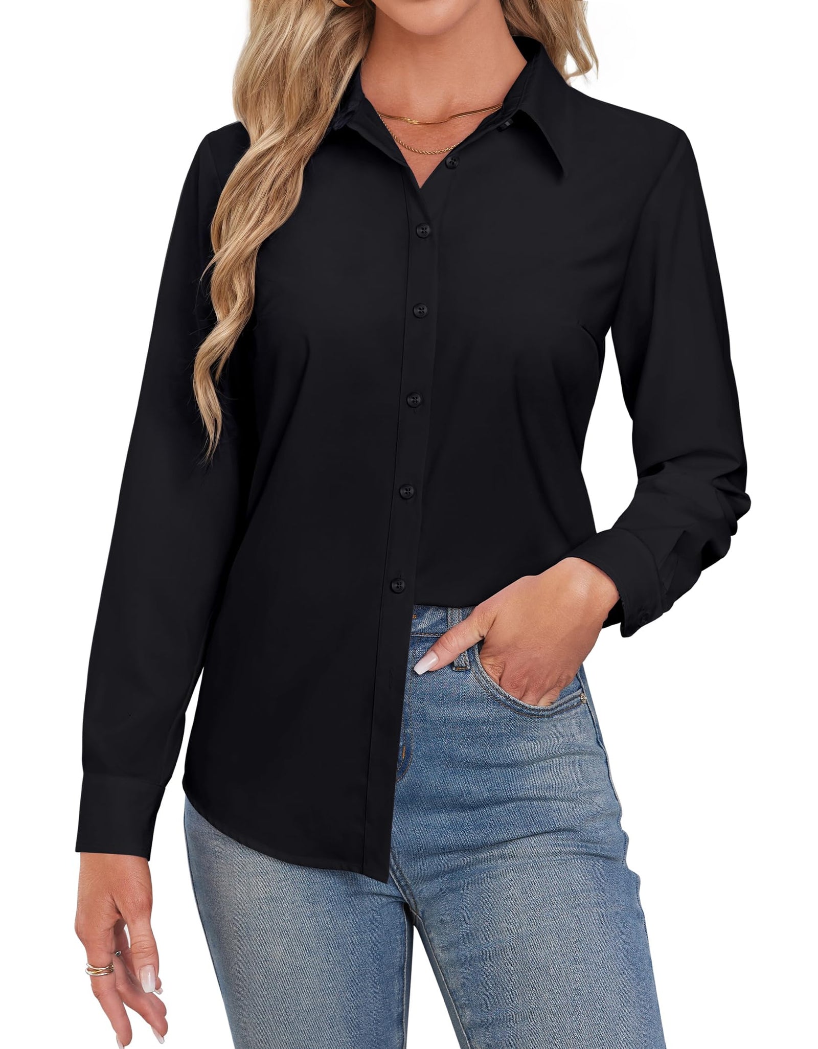 Gleeivy Womens Button Down Dress Shirt Long Sleeve Fitted Black Size XL