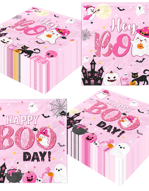 Load image into Gallery viewer, Lenyunge Pink Halloween Birthday Ghost Party Decorations Napkins 48pcs
