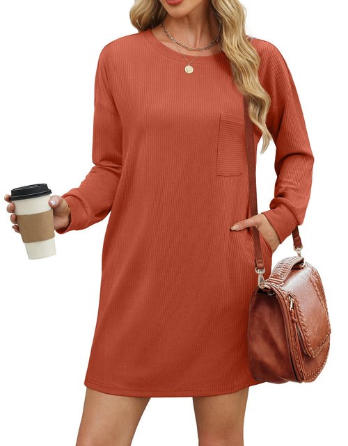 Load image into Gallery viewer, WIHOLL Fall Long Sleeve Mini Dress with Pockets Caramel Size L
