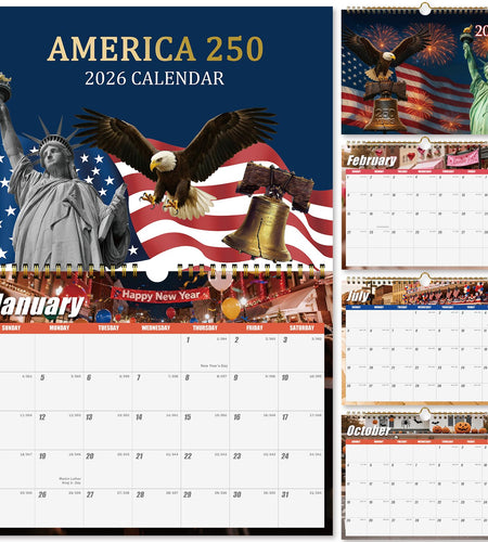 Zluiaza 250th Anniversary American Patriotic 2026 Spiral Wall Calendar Vintage