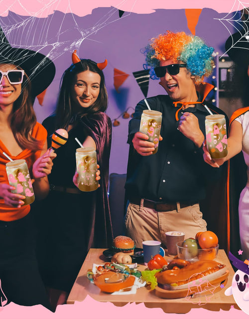 Load image into Gallery viewer, Acellegic Halloween Glass Cups 16oz Bamboo Lids Straws 12pcs White

