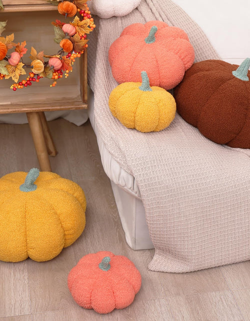 Load image into Gallery viewer, RoseCraft Pumpkin Throw Pillows 3Pc Brown 12/10/8in Fall Thanksgiving
