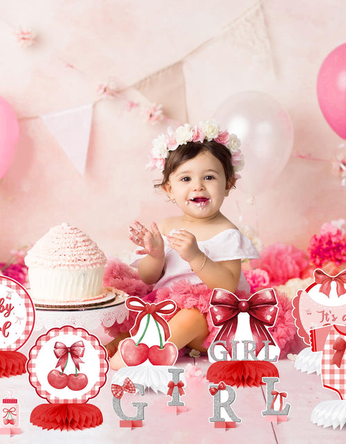 Load image into Gallery viewer, ArowlWesh Red Bow Baby Shower Honeycomb Centerpiece Table Decoration
