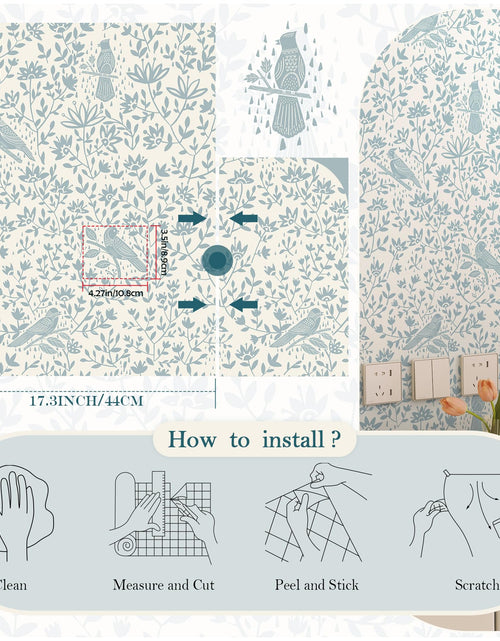 Load image into Gallery viewer, HELLKIT Peel Stick Wallpaper Blue Beige Bird 17.3x78.8in Vinyl Roll
