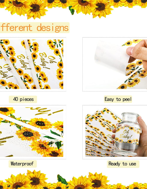 Load image into Gallery viewer, Outus 40pcs Sunflower Baby Shower Water Bottle Labels Floral Waterproof
