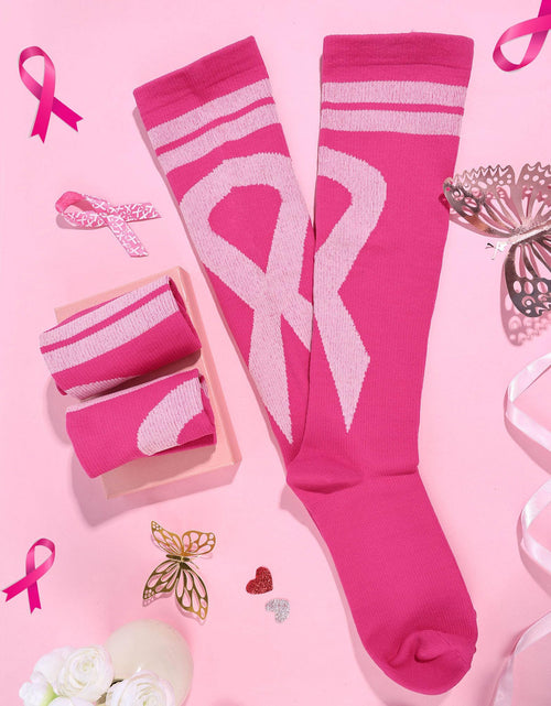 Load image into Gallery viewer, Subesty 2 Pairs Breast Cancer Awareness Compression Socks Pink Ribbon Size S/M
