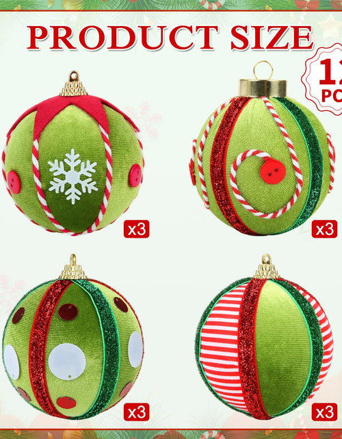 Load image into Gallery viewer, SUPREME XMAS 12 Pcs Velvet Christmas Ornaments Set 80mm Green Red White
