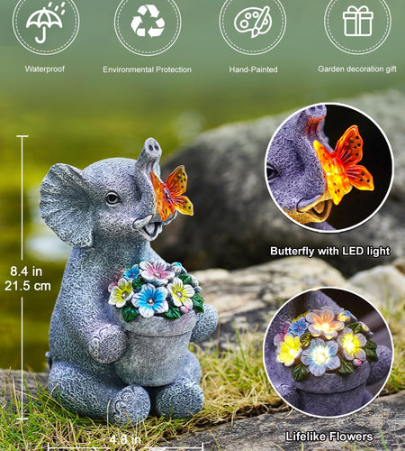 Acgarten Solar Elephant Statue Outdoor Garden Decor Porch Patio Lawn Light