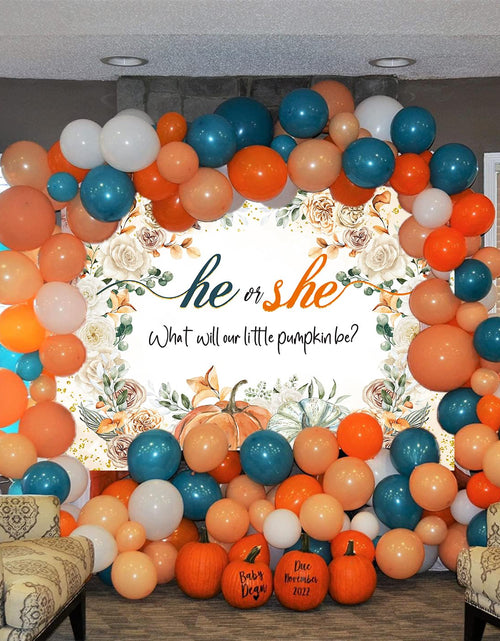 Load image into Gallery viewer, CUMIA Autumn Pumpkin Gender Reveal Backdrop 7x5FT Orange Fall Photo Prop
