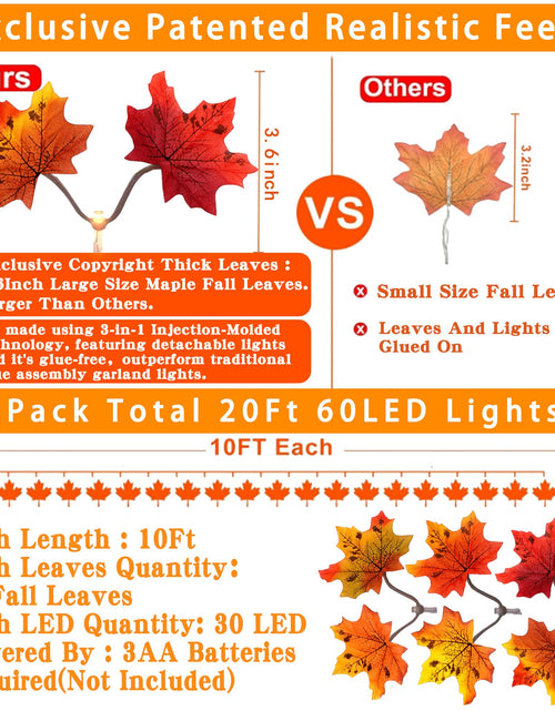 Load image into Gallery viewer, Feybxla 2 Pack Maple Leaf String Lights 20ft 60 LED Multicolor Waterproof
