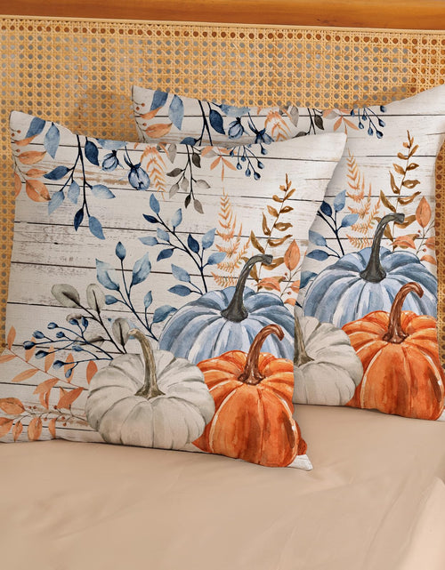 Load image into Gallery viewer, Yxuiyal Fall Pillow Covers 18x18 Set of 2 Blue Orange Pumpkin Leaves
