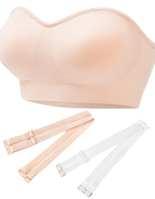 Load image into Gallery viewer, PRETTYWELL Strapless Padded Bandeau Bra Wireless Seamless Beige Size M
