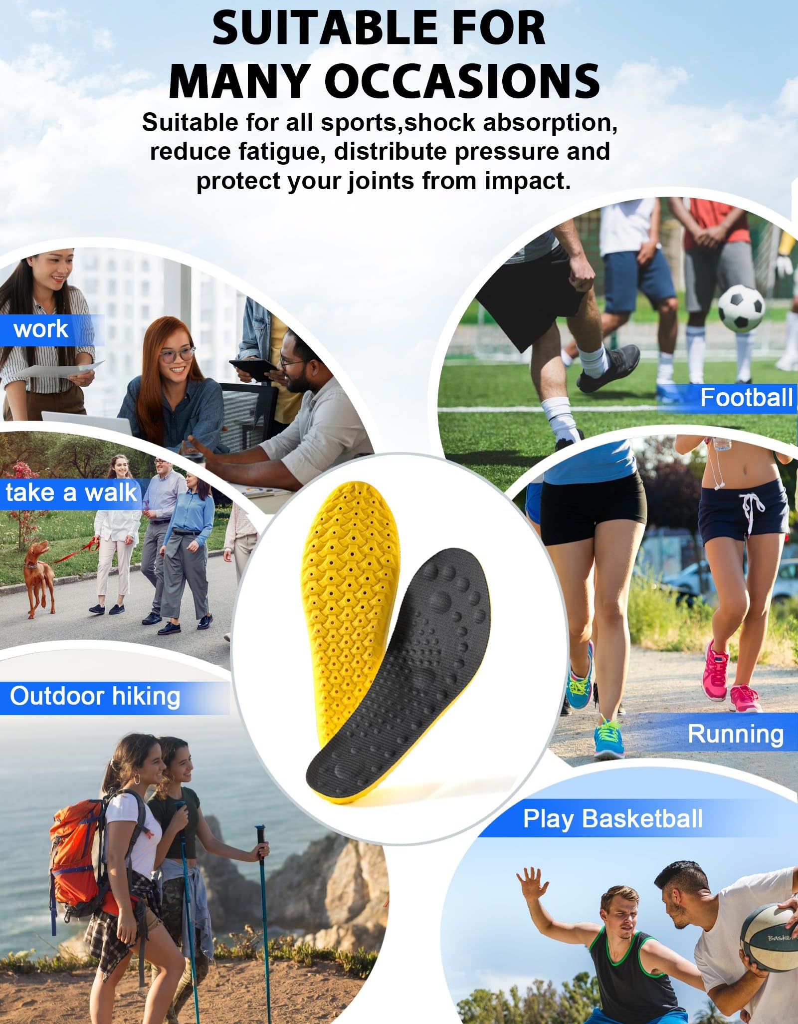 MARRDO 4D Cloud Soles Shock Absorption Arch Support Insoles Men 10-11 Women 11.5