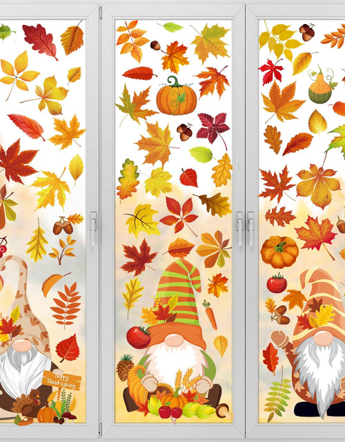 Load image into Gallery viewer, Pedel Fall Gnome Window Clings 93Pcs Thanksgiving Autumn Leaves Decals
